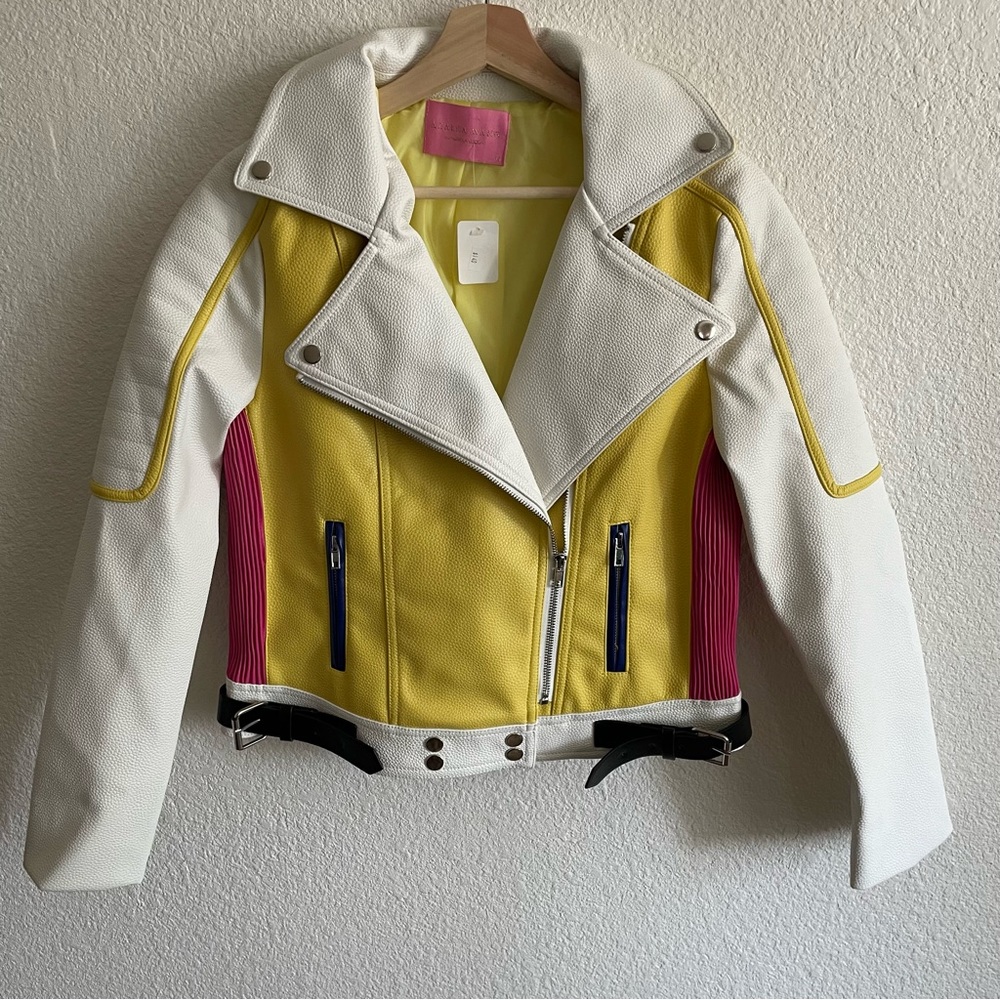 NWT Azalea Wang Ray of Sunshine Faux Leather Moto Jacket